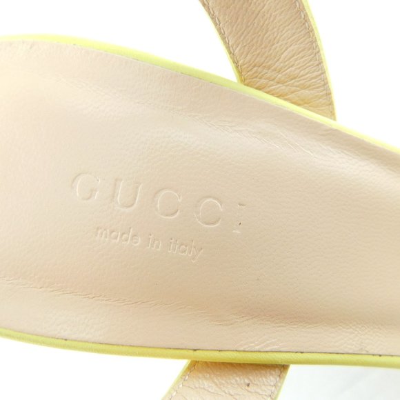 GUCCI GG Logo Sunflower Yellow Leather Ankle Strap Block Heel Sandals 38 - Picture 11 of 11